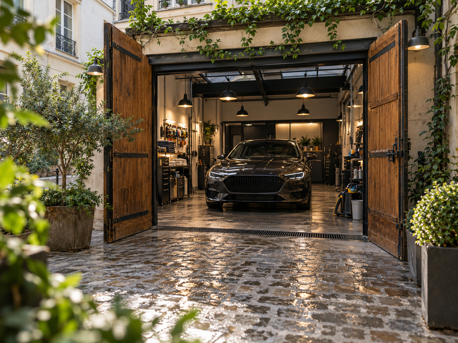 entrée de l'atelier dans une cour parisienne